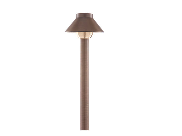 Sollos 915445S Traditional Path Light – 4" Hat, 12" Stem, Antique Brass, 12V, JC3 LED 3000K